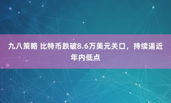 九八策略 比特币跌破8.6万美元关口，持续逼近年内低点